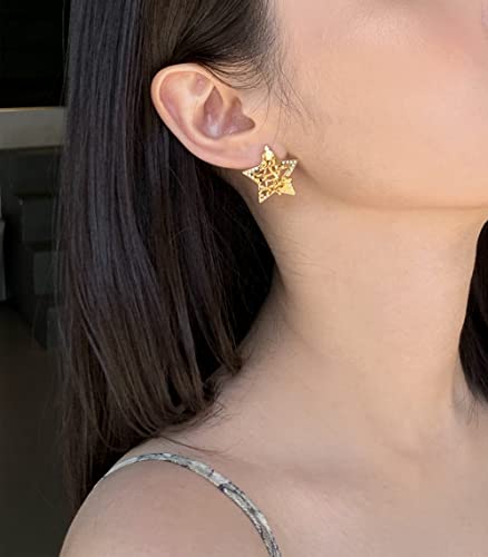 Star Stud Earrings For Women 14K Yellow Gold Plated Cz Zircon Stud Earrings Geometric Hypoallergenic Sterling Silver Post Earrings For Girls #TOP2