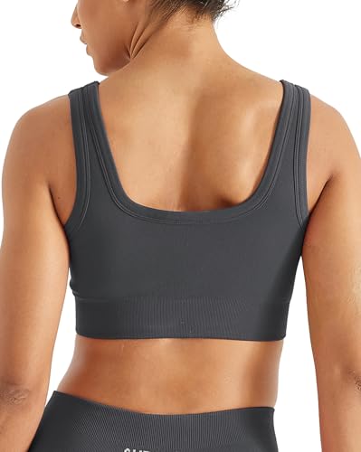 Image of AUROLA Power Womens Square Back Basic Sports Bra - Square Neck Padded Low Impact Yoga Bra Workout Crop Top