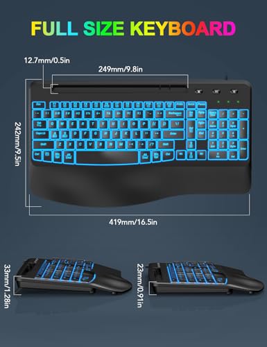 Eayblly Ergonomic Backlit Computer Keyboards, Usb Wired Lighted Keyboard With 7 Colors thumb #3