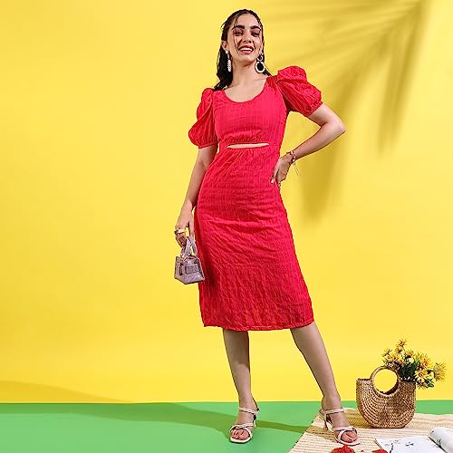 Image of PINACOLADA Women's Solid Dress for Casual Wear | Regular Sleeve | Quality Stretchable Fabric | Dress Crafted with Enhanced Stretch and Comfort Fit for Everyday Wear