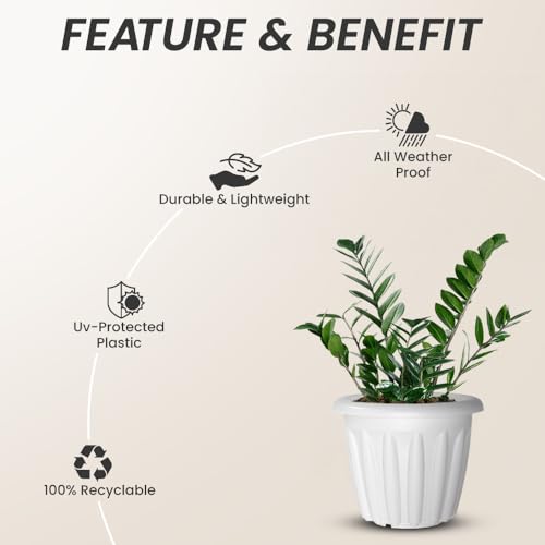 Image of YUCCABE ITALIA SHERA Floot 16 Inch Plastic Flower Pot 6 Piece Set of Round Shape Planter for Home Garden Seedling Planter for pots (White)