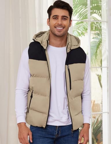 Image of Gihuo Mens Winter Puffer Vest Hooded Sleeveless Quilted Jacket Zip Up Padded Coats