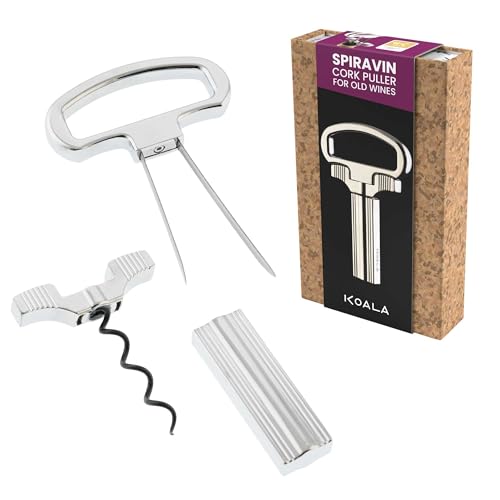 KOALA Sacacorchos Profesional para Vinos Antiguos, Extrae Corchos Frágiles sin Romperlos, Sistema de Láminas y Espiral de Precisión, Acero Inoxidable