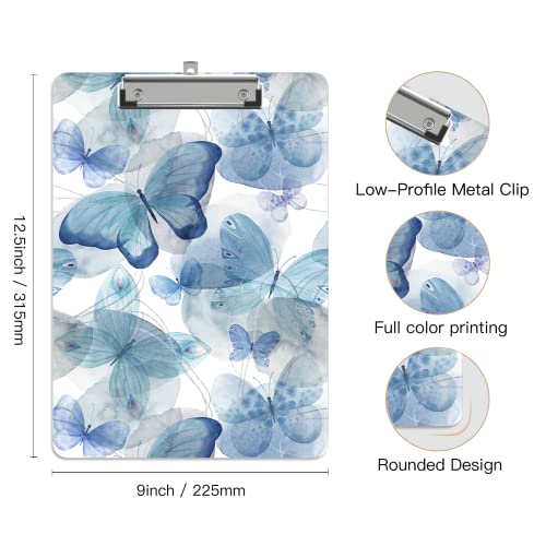 Image of Plastic A4 Clipboards, Clip Board Stardard Letter Size 9 x 12.5 in | Office Decorative for Students Women Men and Kids,Grey Butterfly