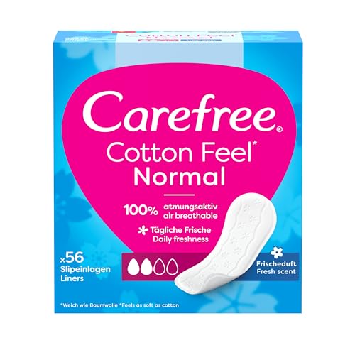 Carefree Protectores de bragas Cotton Feel Normal con aroma fresco, tamaño normal, 56 piezas (paquete de 1)