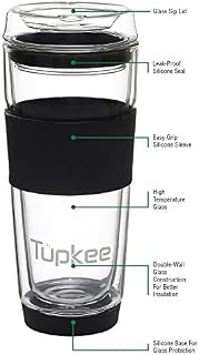 Tupkee Double Wall Glass Tumbler - All Glass Reusable Insulated Tea/Coffee Mug