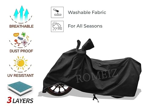 Image of All Weather Bike Cover for Hero Glamour X 125 Bike Cover with Water-Resistant and Dust Proof Premium 210T Fabric Entire Black