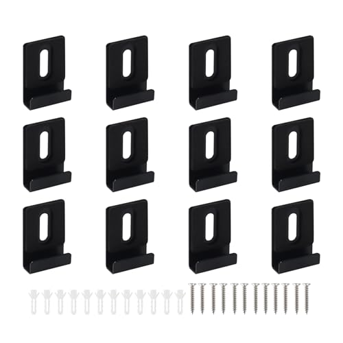 Image of Metal Mirror Clip,ULIFESTAR SUS304 Wide Channel Mirror Hanger Clip,Large Mirror Retainer Clip,Heavy Frameless Mirror J-Channel Mount Wall Clips with Screw 36*25mm /1.42*0.98 inch with Gasket Black 12PCS