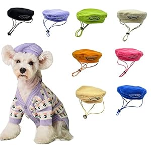 Dog beret sun protection pet hats cat fashion costume beret dog decoration hat concave shape for small to medium dogs and cats purple   cucciolini doodles