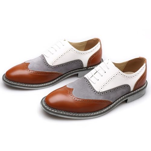 Men's Two-Tone Brogue Oxfords, Stylish Classic Round Toe, Lace-up Low-top Leather Dress Shoes, Hand-Stitched Business Formal Derby Shoes Oxfords Shoes for Men