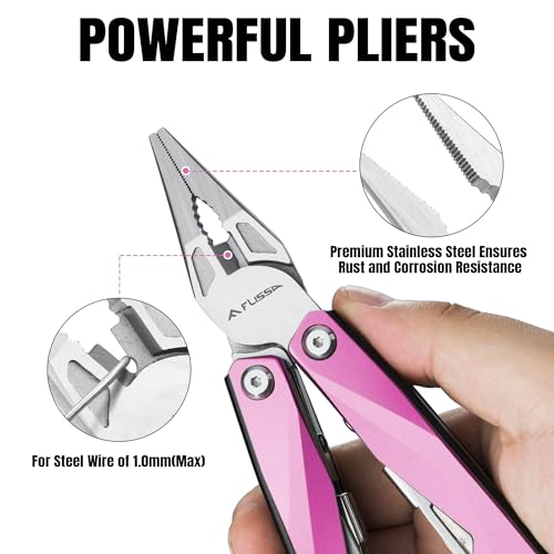 FLISSA-Multitool-16-in-1-Pink-Stainless-Steel-Multi-Tool-EDC-Multitool-with-Pocket-Knife-Screwdriver-Pliers-Safety-Locking-and-Sheath-Utility-Multi-Tool-for-Camping-Survival-Outdoor-Activities