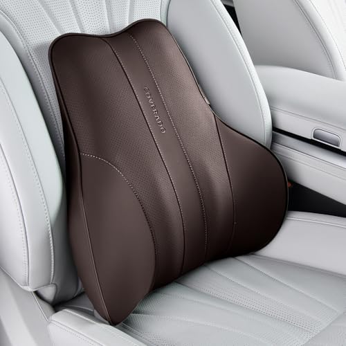 Image of Coverado Lumbar Support Pillow for Car, Ergonomic Memory Foam Back Pillow for Office Chair, New Back Cushion for Pain Relief, PU Leather Car Lumbar Support for Driving Seat