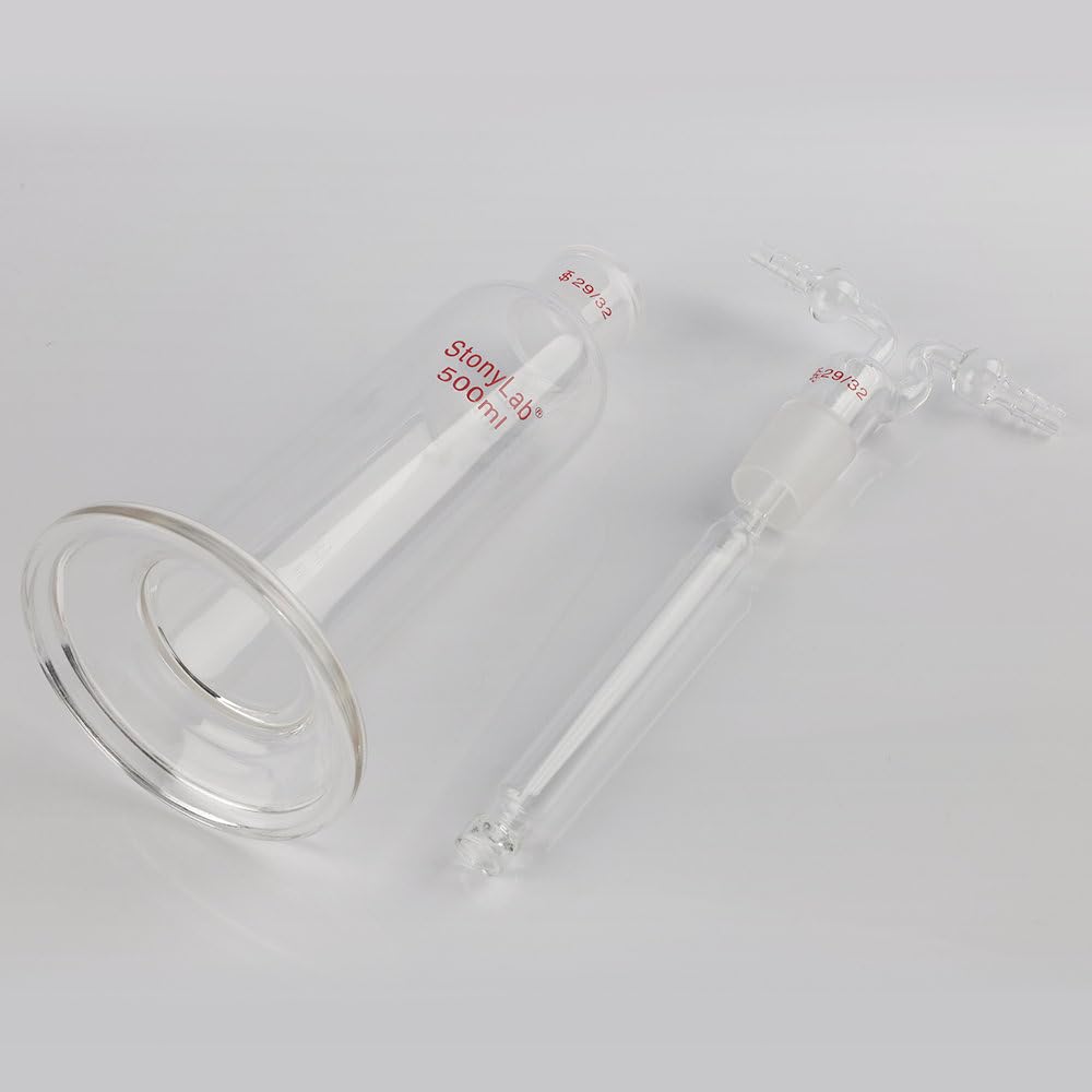 stonylab Frasco Drechsel para Lavado de Gas, Frasco de Vidrio de Borosilicato para Lavado de Gas con Junta Estándar 29/32 y Manguera Dentada de 8 mm, Capacidad de 500 ml