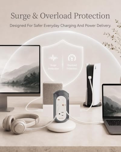 MiaoLab Torre Multitomas USB-C de Carga Rápida 7-en-1 100W, Estación de Carga de Escritorio con 3 USB-C, 1 USB-A y 3 Tomas AC, Protector Contra Sobretensión 1420J y Protección Contra Sobrecarga con Cable de Extensión Resistente miniatura 6