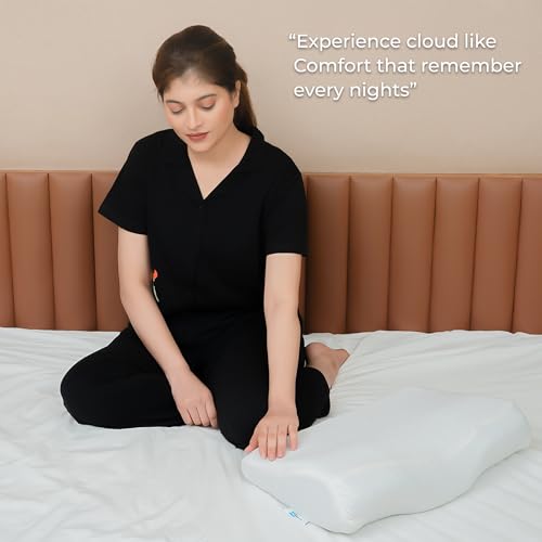 Image of CalmNest Anti-snoring Cervical 100% Memory Foam Pillow for Neck Pain & Shoulder Pain| Sleeping Pillow for Spondylitis Neck| Orthopaedic Ergonomic (1x 22 Blue Foam)