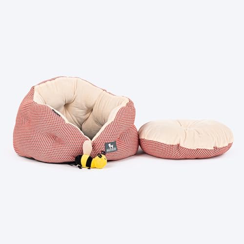 Image of HUFT Purrfect Perch Bed with A Bumble Bee Toy for Cats & Puppies - Red & Blush Pink