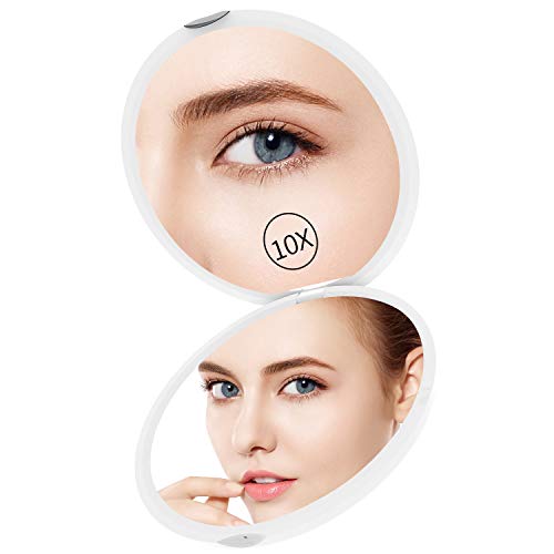 Preisvergleich Produktbild Gospire Tragbarer Taschenspiegel 4 Zoll Zweiseitiger Kompakter Schminkspiegel Rund Kosmetikspiegel mit 1x / 10x Vergrößerung Klappbarer Handspiegel für Einkaufen, Reise Weiß