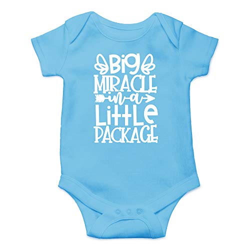 CBTwear Big Miracle In A Little Package - Baby Clothes - Funny Newborn Bodysuit Outfits for Boys and Girls (6 Months, Light Blue)