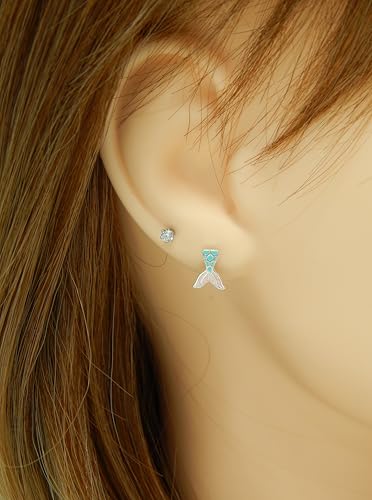 Limited Edition Solid 925 Sterling Silver Mermaid Tail Little Stud Earrings Hypoallergenic 435424