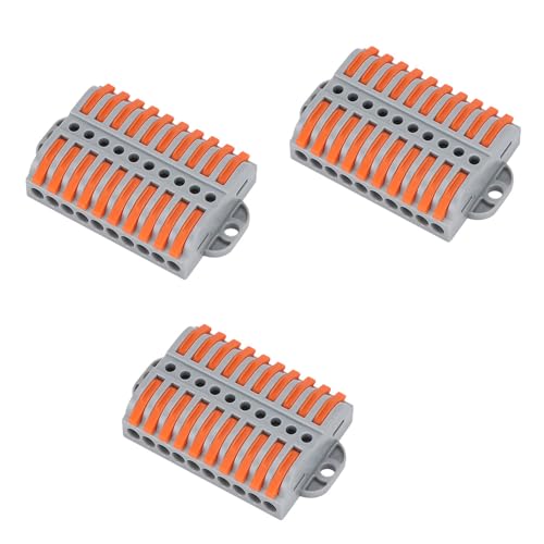 3Pcs Lever Wire Connectors, 10 in 10 Out DIY Mini Quick Electrical Connectors, 24-12 AWG,(10 in 10 Out)