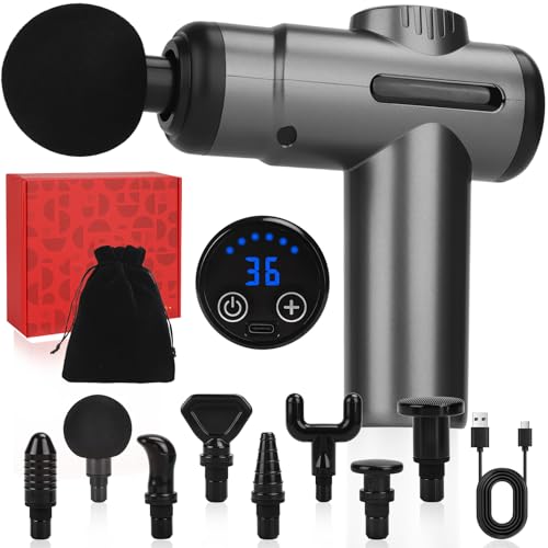 IGUGI Pistolet de Massage Musculaire,Masseur à Percussion Musculaire,Appareil de Massage Masseur des Tissus Profonds,99 Vitesses avec écran Lcd 8 Embouts...