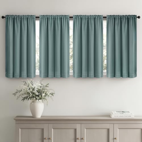 Image of MIULEE 4 Panels Short 45 Inch Blackout Kitchen Window Curtain Dusty Blue
