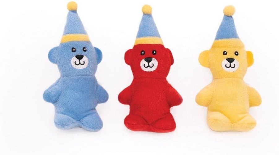 ZippyPaws Birthday Gifts for Dogs - Birthday Bears Miniz 3-Pack, Squeaky Plush Toys, Dog Birthday Party Supplies for Boys & Girls