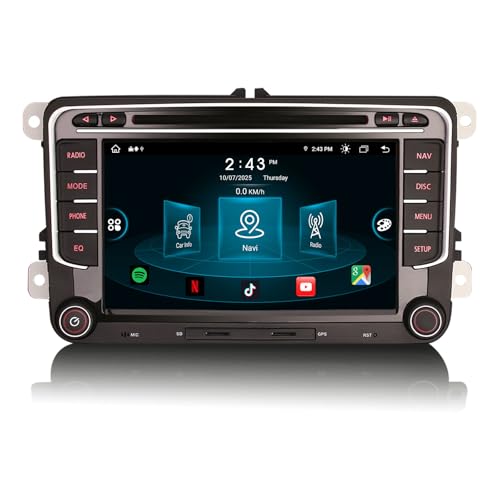 Erisin 7 Pulgadas 4GB+64GB Android 14 Radio Coche Bluetooth GPS Navegación para Volkswagen Passat B6 B7 Golf 5/6 Touran Tiguan Polo 6R Caddy T5 Seat Carplay Android Auto DSP WiFi 4G Dab+ USB DVD RDS