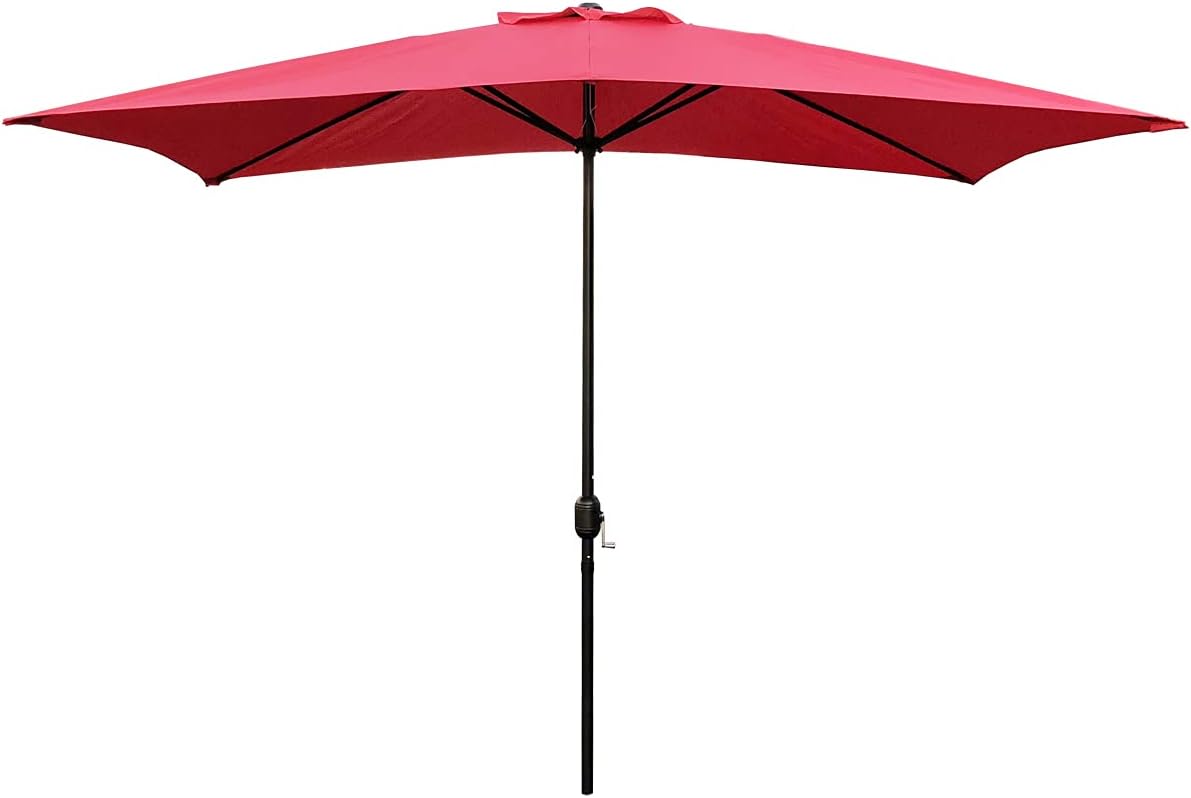 Furniture 10' x 6.5' Rectangular Market/Patio Umbrella in Red Color，perfect for Garden, Lawn,Deck,Backyard and Pool