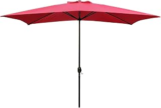 ABBLE Outdoor Patio Umbrella 10 Ft x 6.5 Ft Rectangular with Crank Weather Resistant UV Protection Water Repellent Durable 6 Sturdy Steel Ribs with Easy Handle Crank, Market Outdoor Table Umbrella Red