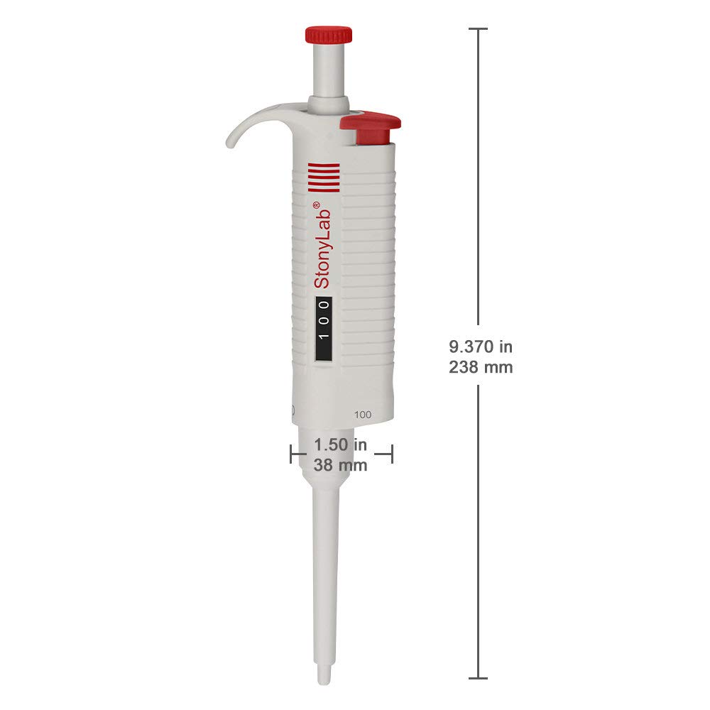 stonylab Einkanal-Pipettierhilfe, Einstellbares Variables Volumen Mikropipette Labor Pipette mit autoklavierbarem Spitzenkonus, Single Channel Pipettor Controller für die Laborforschung, 10-100ul