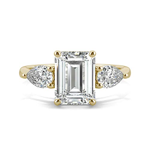 Charles & Colvard 14K Yellow Gold Moissanite 9x7mm Emerald Engagement Ring, 3.38cttw DEW4