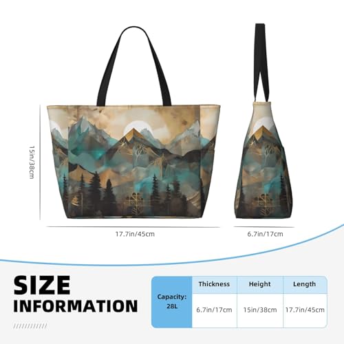 Mountains Trees Landscape Sunrise Print Large Beach Tote Bag for Women Extra Large Capacity Sandproof Waterproof Pool Bag Suitable for Swimming Pool Gym Groceries Travel4