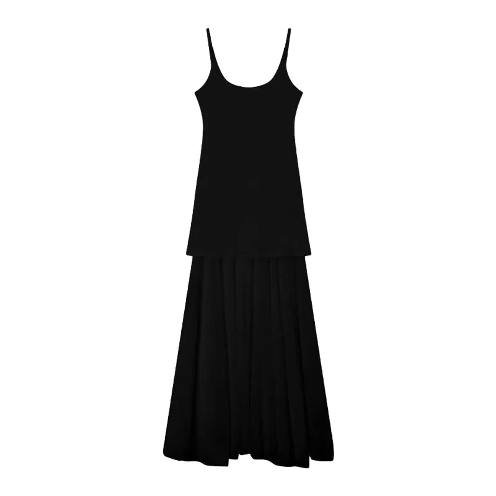 Robe longue à bretelles spaghetti pour femme - En maille transparente - Noir - Pour fête sexy