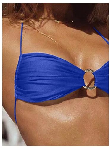 Image of SOLY HUX Bathing Suit for Women Halter Ring Linked Tie Side Bikini Sets Two Piece Swimsuit