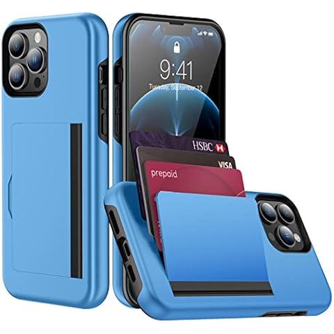 XIWXI Designed for iPhone 12 Case Wallet,with Card Holder Protective Case Kickstand Card Slots Durable Shockproof Silicone TPU + Anti-Scratch Hard PC 6.1 inch - Blue Cover