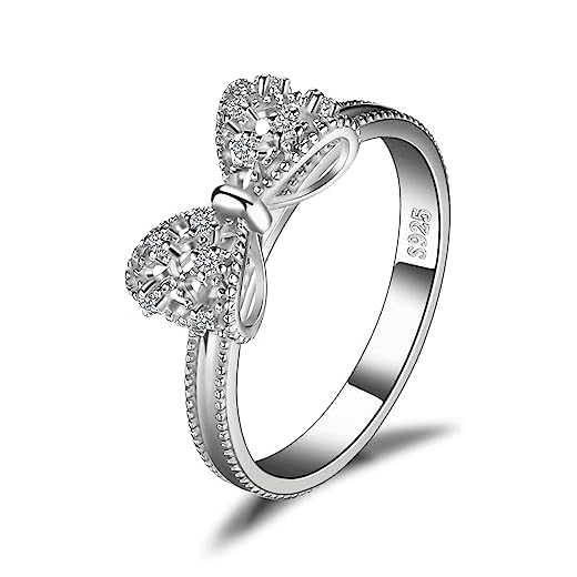 JewelryPalace 14K Gold Plated 925 Sterling Silver Rings for Women, Cubic Zirconia Promise Rings for Her, Stackable Wedding Bands Rings for Women Bow Stacking Ring Sets Size 7
