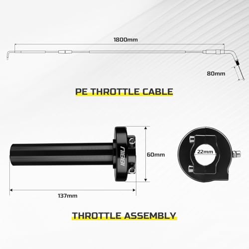 Image of NIBBI Throttle Assembly Set, 7 /8'' Grips 22mm Twist Throttle with Cable, Fit for Scooter GY6 Moped ATV