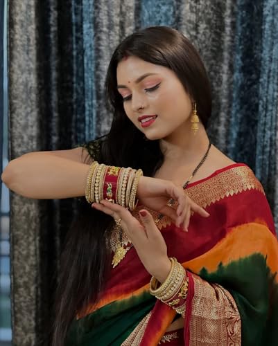 Image of Wedding Bandhani Art Silk Saree with Blouse Piece - Traditional Tie Dye 3D Concept Multicolor Festival Yellow Color Georgette Saree