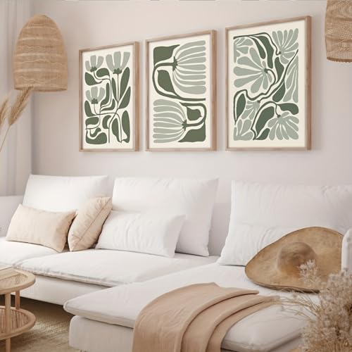 Tríptico de lienzo abstracto verde en formato 40 x 50 cm para salón moderno 5