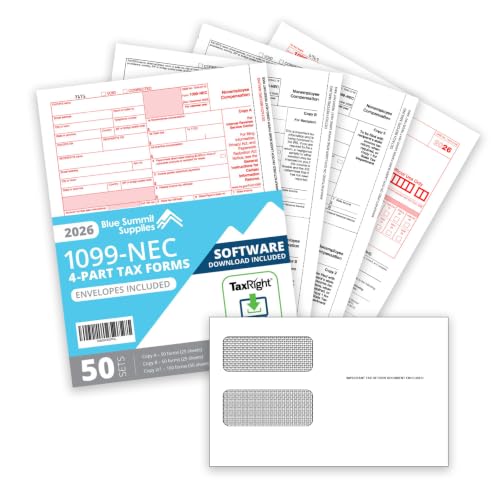 Blue Summit Supplies 1099 NEC 2026 Tax Kit, 50 Pk, TaxRight, Envelopes