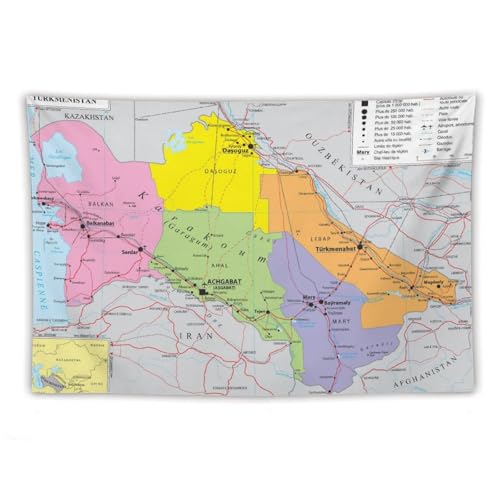 Tapisserie de carte du monde du Turkménistan Affiches Tapisserie Art mural Impression Œuvres d'art Décor moderne Chambre Tapisseries 152,4x228,6 cm