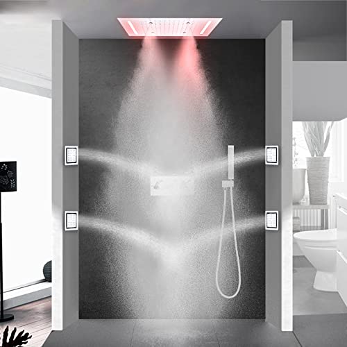 Dulabrahe Brass Chrome Rain Shower System Metal Ceiling Mounted 14 X 20 Inch Stainless Steel Led Rainfall Shower Head Spa Shower Body Massage Combo Mixer Jets #TOP1