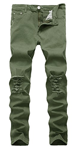 NITAGUT Men’s Slim Fit Stretch Destroyed Ripped Skinny Denim Jeans Grey Green-US 38