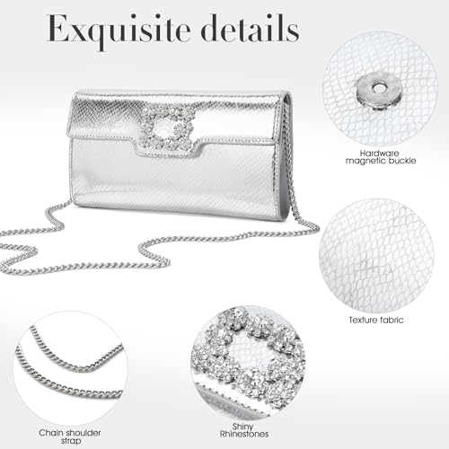 Image of Evening Bag Clutch Purses for Women Elegant Rhinestone Handbags for Formal Wedding Party & Cocktail Prom (silver)