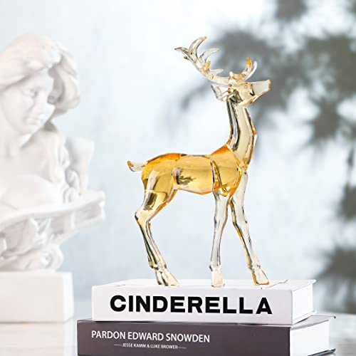 Darmomoon Acrylic Reindeer Deer Figurine Glass Collection Ornament Statue Animal Collectible Standing Christmas Decor Home Decor 7.2" L (Amber) #TOP1