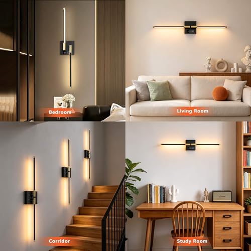 Battery Operated Wall Sconce of 2,No wiring required,2 Remote,28.3'',Black - image 6