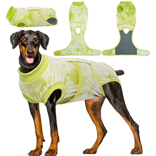Kuoser Dog Surgery Recovery Suit, Anti Licking Pet Surgical Suit for Dogs Male Neuter, Female Dog Surgery Suit for Spay Subsititute E-Collar Cone, Dogs Body Suits After Surgery Green Tie Dye L