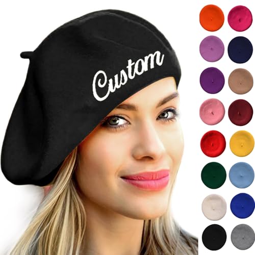 Personalized Custom Text Name Embroider Wool French Beret Hat Solid Color Beret Cap for Women Girls