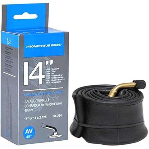 Prometheus Inner Tube 14 Inch AV Angled for Pushchairs Scooter Balance Bike 14 Inch or 14 x 2.125 Thread Nickel-Plated Cover